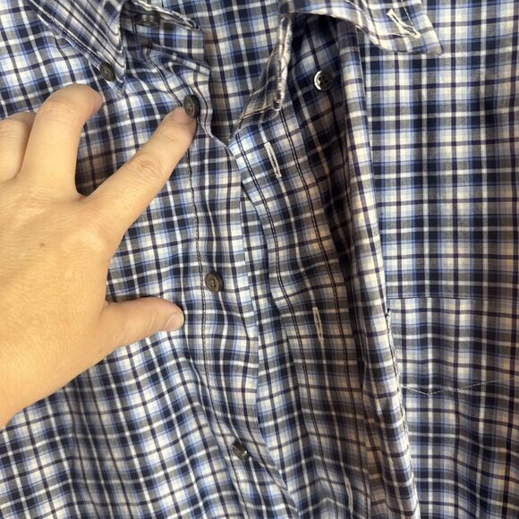 Jos A Bank Traveler Blue Plaid Button Down Dress Shirt Size XXL Preowned - Picture 7 of 16